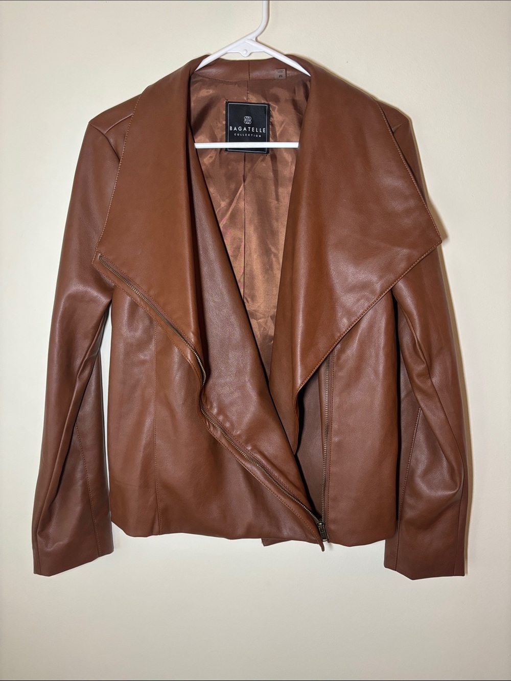 bagatelle Women's Cognac Faux-Leather Draped Jacket